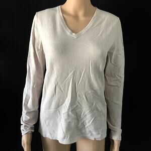 J. McLaughlin Tan Beige Cotton Blend V Neck Sweater L